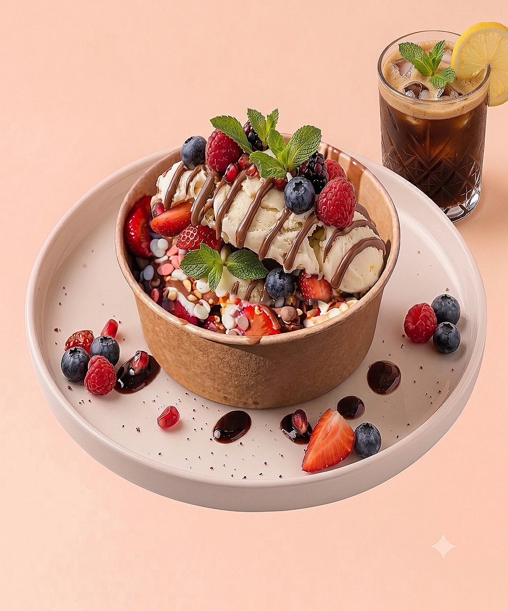 DONDURMALI KOVA WAFFLE + LİMONATA VEYA SOĞUK KAHVE